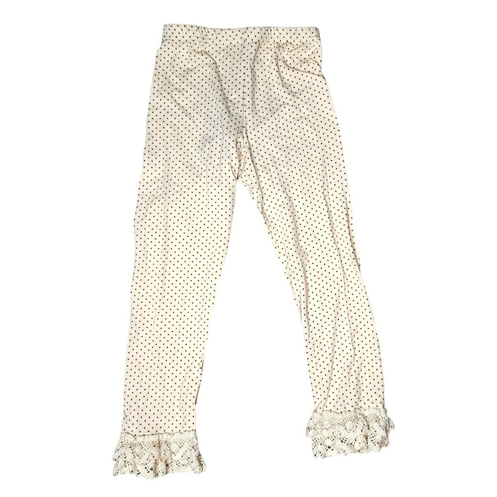 Sado NWT cream white polks dot ruffle bell bottom leggings grey dots size 5